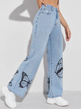 Butterfly Print Wide Leg Jeans